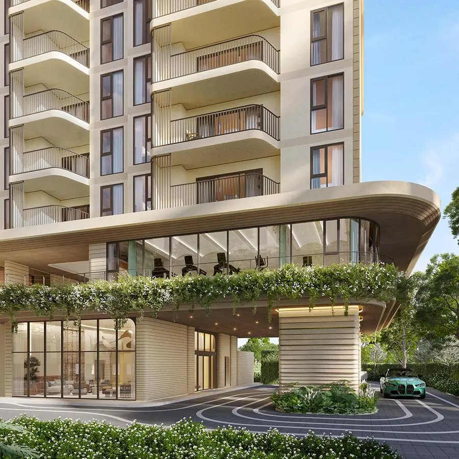 BRISA Patong — фасад с изогнутыми балконами и зелёной террасой, рендер Sansiri